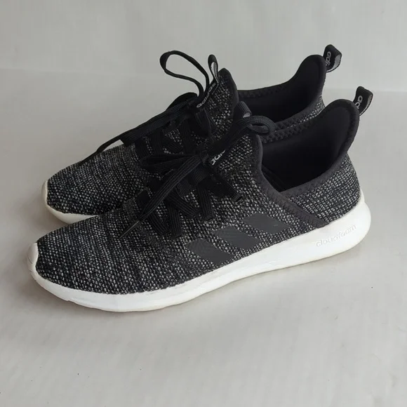 Adidas Cloud Foam Memory Footbed Lightweight Athletic Sneakers 7 Black White - Picture 3 of 14